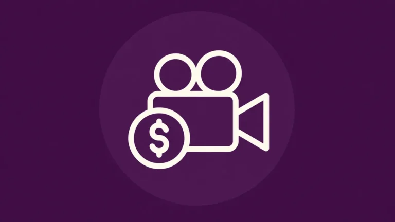 Icono lineal de cámara y moneda para coste de vídeo publicitario