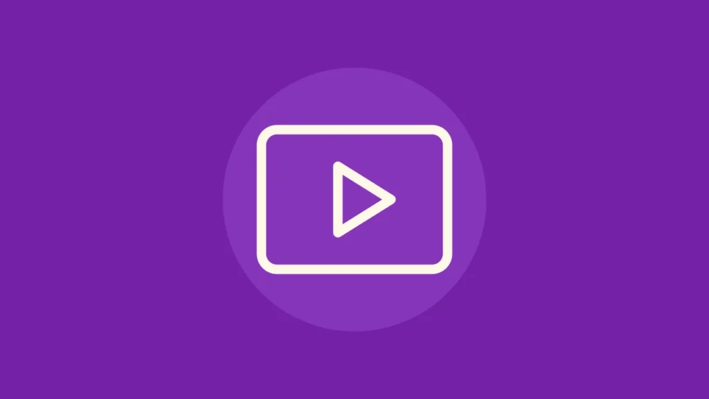 Ilustración editorial de un reproductor de vídeo en línea crema sobre fondo violeta y un círculo tonal