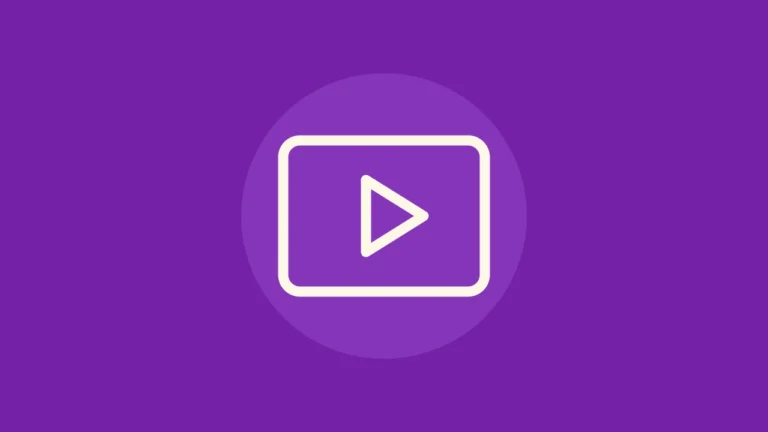 Ilustración editorial de un reproductor de vídeo en línea crema sobre fondo violeta y un círculo tonal