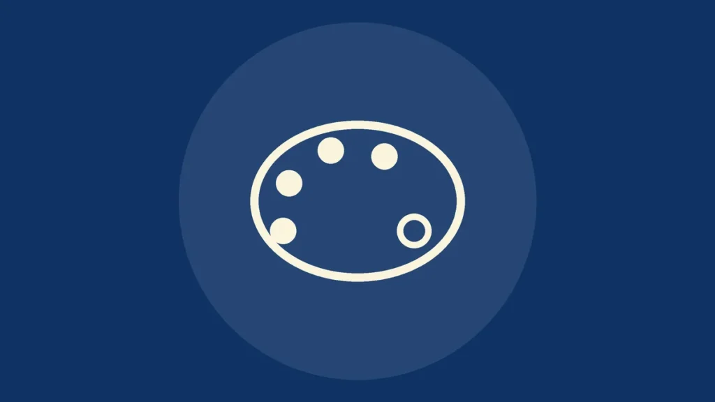Icono de línea de una paleta de pintor con manchas de color sobre fondo azul