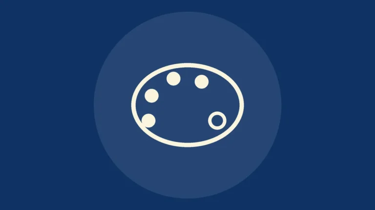Icono de línea de una paleta de pintor con manchas de color sobre fondo azul