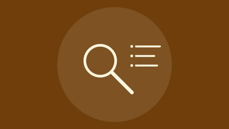 Icono de línea de una lupa junto a una lista de búsquedas sobre fondo ocre