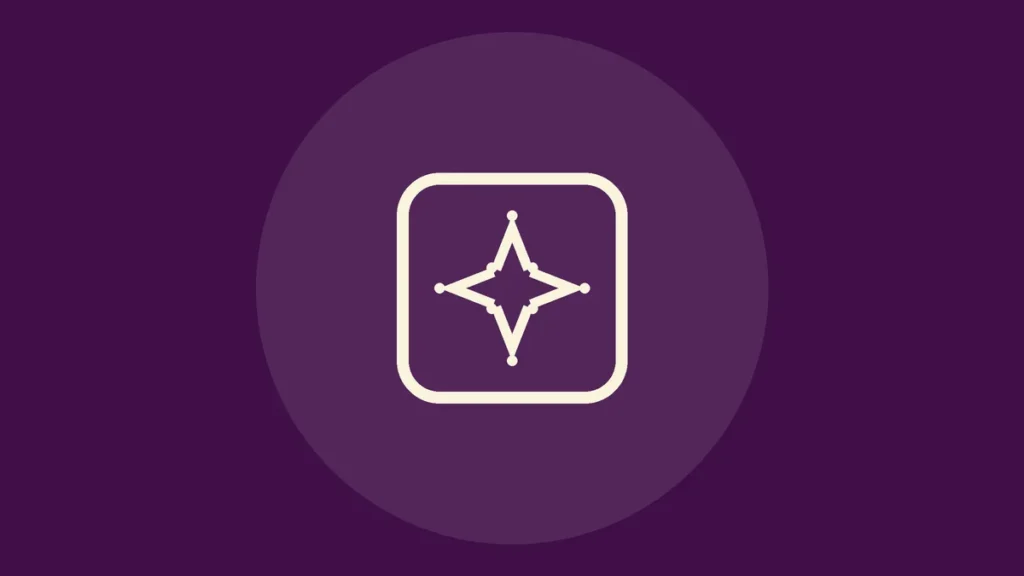 Icono de línea de una marca con una estrella de cuatro puntas sobre fondo morado