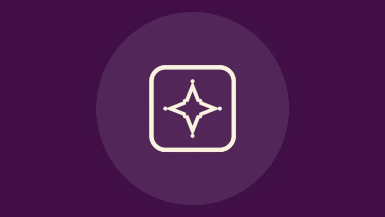 Icono de línea de una marca con una estrella de cuatro puntas sobre fondo morado