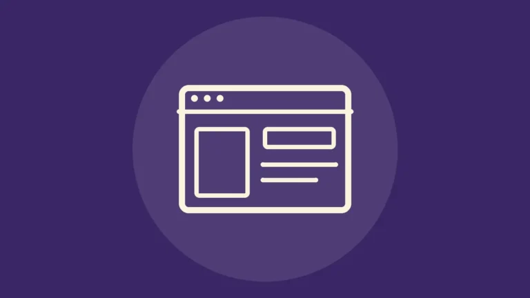 Icono de línea de una ventana de navegador con bloques de diseño sobre fondo violeta