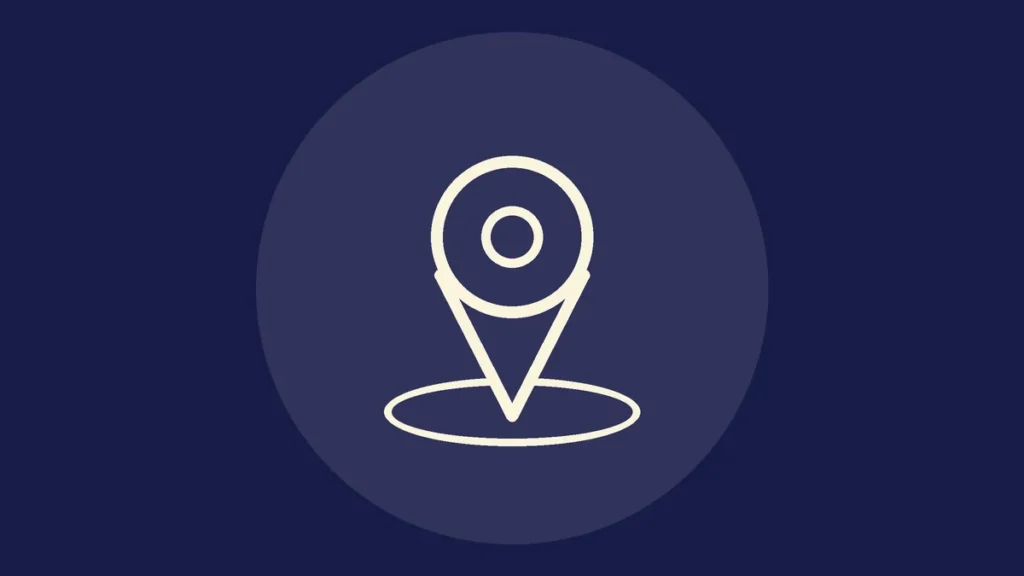Icono de línea de un marcador de ubicación en un mapa sobre fondo azul marino