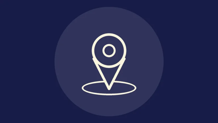 Icono de línea de un marcador de ubicación en un mapa sobre fondo azul marino
